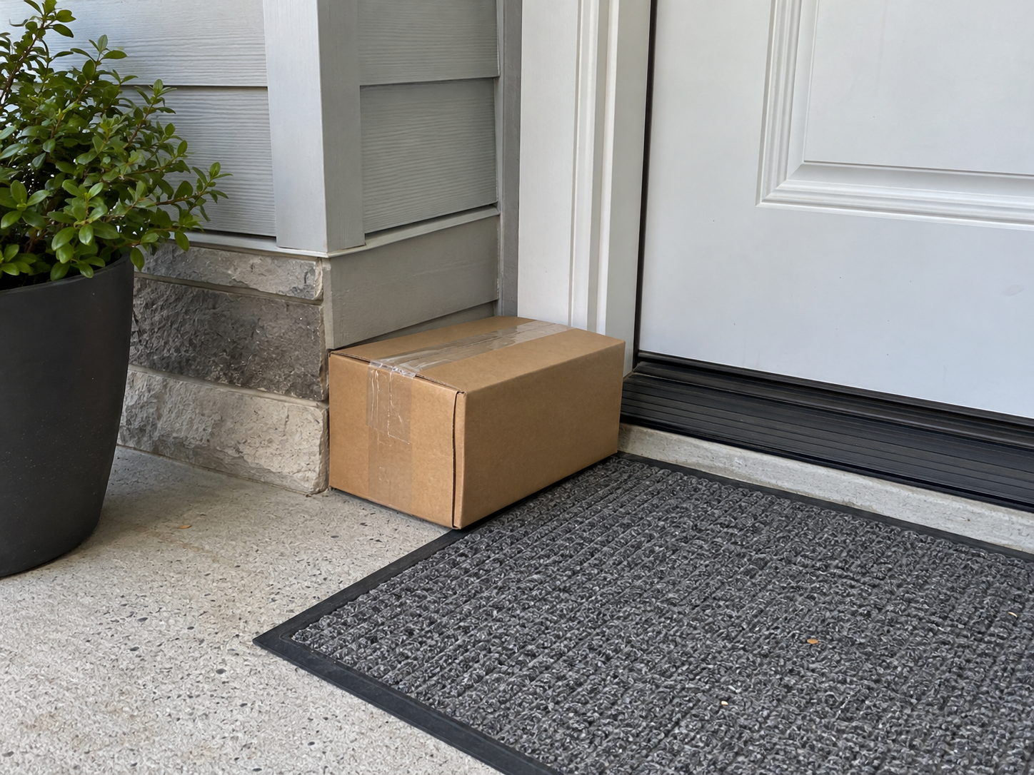 Sample parcel delivered beside front door